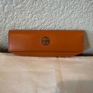 Tory Burch Burnt Orange Saffiano Soft Snap Eyeglass Sunglass Case